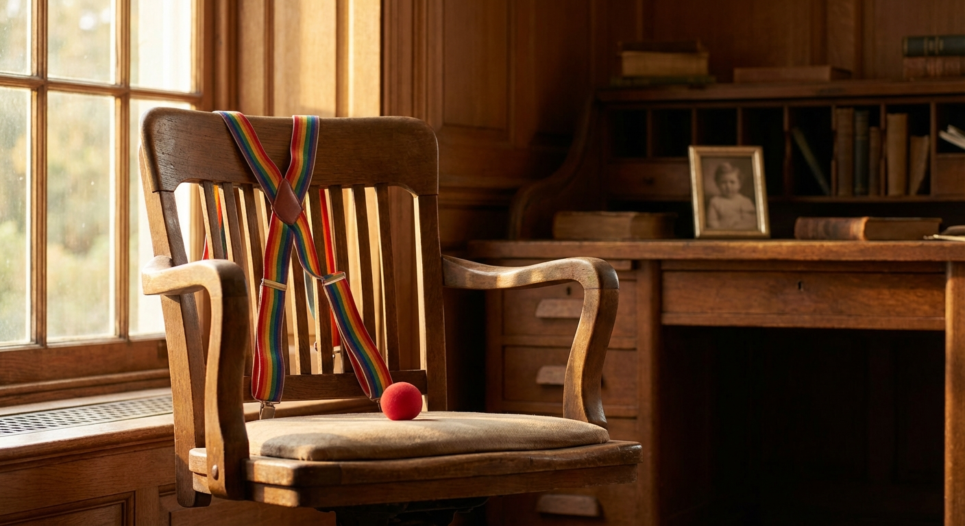 Rainbow suspenders and a red clown nose, honoring his philanthropic work and Comic Relief.